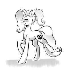 Size: 1441x1483 | Tagged: safe, artist:sketchtablet, luster dawn, pony, unicorn, g4, blushing, cute, eyes closed, female, lusterbetes, mare, monochrome, open mouth, open smile, smiling, solo