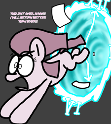 Size: 1275x1414 | Tagged: safe, artist:professorventurer, pinkie pie, earth pony, pony, series:ask pippamena, g4, backstory, clock, creepypasta, defeated, pinkamena diane pie, simple background, solo, time portal, time travel