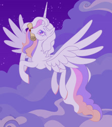 Size: 1920x2176 | Tagged: safe, artist:kabuvee, oc, oc only, alicorn, pony, cloud, female, high res, mare, mouth hold, scroll, simple background, solo, spread wings, wings