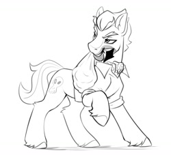 Size: 2145x1950 | Tagged: safe, artist:taneysha, doctor caballeron, earth pony, pony, g4, bag, clothes, male, money bag, monochrome, solo, stallion