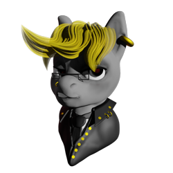 Size: 1000x1000 | Tagged: safe, artist:queen-razlad, oc, oc only, oc:trestle, pony, 3d, blender, bust, buttons, clothes, edgy, jacket, necktie, nose piercing, piercing, sculpt, simple background, solo, transparent background