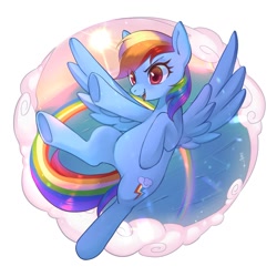 Size: 2000x2000 | Tagged: safe, artist:hosikawa, rainbow dash, pegasus, pony, g4, belly, cute, dashabetes, eye clipping through hair, female, high res, mare, open mouth, raised hoof, solo, spread wings, wings