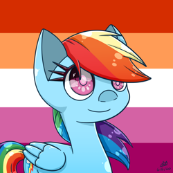 Size: 1000x1000 | Tagged: safe, artist:mcpearly, rainbow dash, pegasus, pony, g4, female, lesbian, lesbian pride flag, pride, pride flag, solo, white pupils