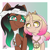 Size: 1200x1200 | Tagged: safe, artist:mcpearly, pegasus, pony, unicorn, bandana, beanbrows, clothes, crown, duo, eyebrows, jewelry, marina (splatoon 2), necklace, outline, passepartout, pearl (splatoon 2), ponified, raised hoof, regalia, white outline