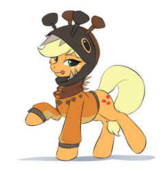 Size: 1816x1852 | Tagged: safe, artist:kittytitikitty, applejack, earth pony, farigiraf, pony, g4, :p, clothes, female, hoodie, mare, pokémon, raised hoof, solo, tongue out