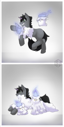 Size: 870x1716 | Tagged: safe, artist:mrhexsins, derpibooru exclusive, oc, oc:hatter, litwick, pony, unicorn, black mane, black tail, candle, comic, comic strip, fire, green eyes, pokémon, shocked, solo, tail, transformation, wax