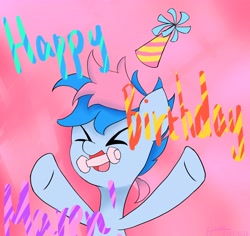 Size: 4096x3871 | Tagged: safe, artist:hiiro, oc, oc only, oc:blue chewings, earth pony, pony, ><, birthday, bust, eyes closed, hat, high res, open mouth, party hat, solo