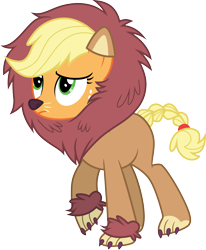 Size: 3000x3637 | Tagged: safe, artist:cloudy glow, applejack, big cat, earth pony, lion, pony, g4, scare master, .ai available, clothes, costume, female, halloween, halloween costume, high res, mare, raised hoof, simple background, solo, transparent background, vector