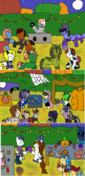 Size: 1282x2642 | Tagged: safe, artist:ask-luciavampire, li'l cheese, princess luna, oc, oc:aerial aim, oc:charm rose, oc:keira starlight, oc:lightning eggstrike, oc:mirage, oc:nyx, oc:prince solar eclipse, oc:princess twila, oc:ruse, oc:terra, oc:whirlwind flux, alicorn, earth pony, pegasus, pony, undead, unicorn, vampire, tumblr:ask-luciavampire, g4, clothes, costume, halloween, halloween 2022, halloween costume, holiday, party, skeleton costume