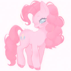 Size: 3000x3000 | Tagged: safe, artist:kichibun, pinkie pie, earth pony, pony, g4, :3, blushing, female, high res, looking at you, mare, open mouth, pale color, simple background, soft color, solo, standing, unshorn fetlocks, white background