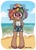 Size: 1482x2048 | Tagged: safe, artist:oc_ponys, kotobukiya, rainbow dash, human, g4, bandaid, beach, chibi, cloud, cute, dark skin, dashabetes, eye clipping through hair, eyebrows, eyebrows visible through hair, female, flip-flops, grin, hand on hip, humanized, kotobukiya rainbow dash, looking at you, okinawa, okinawan dash, sandals, smiling, smiling at you, solo, standing