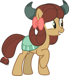 Size: 4293x4750 | Tagged: safe, artist:cirillaq, artist:melisareb, edit, vector edit, yona, earth pony, pony, g4, school daze, she's all yak, .svg available, absurd resolution, cute, female, fit right in, horns, inkscape, mare, ponified, pony yona, raised hoof, simple background, smiling, solo, species swap, transparent background, vector, yonadorable