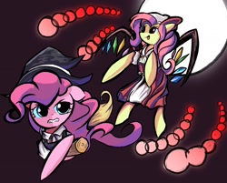 Size: 1987x1600 | Tagged: safe, artist:solid shrimp, fluttershy, pinkie pie, bat pony, earth pony, pony, undead, vampire, g4, bat ponified, clothes, cosplay, costume, crossover, dress, female, flandre scarlet, flutterbat, kirisame marisa, mare, race swap, touhou