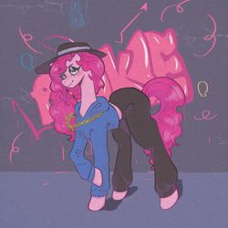 Size: 1000x1000 | Tagged: safe, artist:sizack, pinkie pie, earth pony, pony, g4, accessory, clothes, fedora, female, gold chains, graffiti, hat, mare, rapper pie, solo