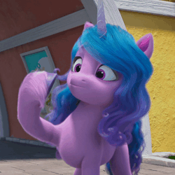Size: 600x600 | Tagged: safe, screencap, izzy moonbow, pony, unicorn, g5, have you seen this dragon?, my little pony: make your mark, my little pony: make your mark chapter 2, spoiler:my little pony: make your mark chapter 2, spoiler:mymc02e08, animated, boop, cute, female, gif, izzybetes, mare, self-boop, solo