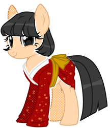 Size: 1581x1816 | Tagged: safe, artist:kellysweet1, derpibooru exclusive, oc, oc only, oc:hanako, earth pony, pony, belt, clothes, female, kimono (clothing), mare, older, simple background, solo, transparent background