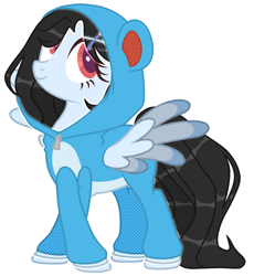 Size: 1879x2043 | Tagged: safe, artist:kellysweet1, derpibooru exclusive, oc, oc only, oc:anime-chan, marill, pegasus, pony, clothes, cosplay, costume, crossover, female, hoodie, mare, onesie, pokémon, simple background, solo, transparent background