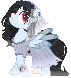 Size: 1879x2043 | Tagged: safe, artist:kellysweet1, derpibooru exclusive, oc, oc only, oc:anime-chan, pegasus, pony, skeleton pony, undead, bone, clothes, corpse bride, cosplay, costume, crossover, dress, ear piercing, earring, emily (corpse bride), female, halloween, halloween costume, jewelry, mare, piercing, simple background, skeleton, skirt, solo, transparent background, wedding dress, wedding veil