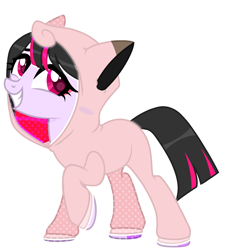 Size: 2079x2168 | Tagged: safe, artist:kellysweet1, derpibooru exclusive, oc, oc only, oc:hera-chan, earth pony, jigglypuff, pony, clothes, cosplay, costume, crossover, female, grin, high res, hoodie, mare, onesie, pokémon, raised hoof, simple background, smiling, solo, transparent background