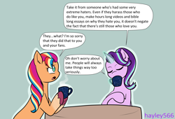 Size: 3264x2226 | Tagged: safe, artist:hayley566, starlight glimmer, sunny starscout, earth pony, pony, unicorn, g4, g5, comic, duo, female, g5 to g4, generation leap, guidance counselor, high res, speech bubble, text