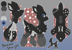 Size: 3074x2117 | Tagged: safe, artist:beardie, oc, oc only, oc:domino straight, deer, deer pony, original species, pony, butt, card art, chest fluff, club, deer oc, deer tail, diamond, dots, ear fluff, female, heart, high res, mare, non-pony oc, plot, reference sheet, solo, spade, tail