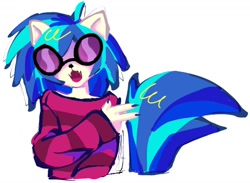 Size: 1368x1000 | Tagged: safe, artist:heartwoozy, dj pon-3, vinyl scratch, cat, anthro, g4, catified, claws, clothes, fangs, female, furry, glasses, simple background, solo, species swap, sweater, vinyl's glasses, white background