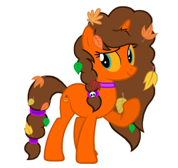 Size: 1728x1632 | Tagged: safe, artist:motownwarrior01, oc, oc only, oc:jackie-lantern, pony, unicorn, braid, braided ponytail, cute, cutie mark, female, full body, hair tie, hooves, horn, leaves, ponytail, pumpkin, simple background, skull, smiling, solo, standing, transparent background