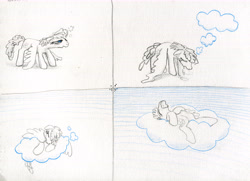 Size: 11929x8649 | Tagged: safe, artist:ja0822ck, oc, pegasus, pony, cloud, comic, lying down, lying on a cloud, on a cloud, on back, open mouth, sleeping, snoring, traditional art
