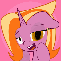 Size: 2048x2048 | Tagged: safe, artist:knife smile, oc, oc:sunny cove ice lake, pony, unicorn, g4, animated, bedroom eyes, bust, eyebrows, eyes closed, female, floppy ears, heart, high res, mare, open mouth, open smile, smiling, solo