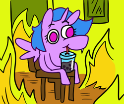 Size: 640x540 | Tagged: safe, artist:badmovieknight, oc, oc only, alicorn, pony, emote, fire, meme, ponified meme, solo, this is fine