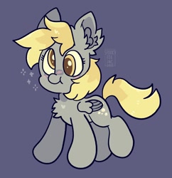 Size: 1662x1720 | Tagged: safe, artist:spookyfoxinc, derpy hooves, pegasus, pony, g4, :t, chest fluff, chibi, cute, derp, ear fluff, fluffy, food, muffin, simple background, small, small wings, smol, solo, wings