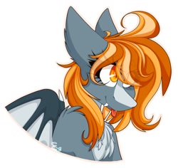 Size: 1240x1172 | Tagged: safe, artist:ezzerie, oc, oc only, oc:snooze, bat pony, bust, digital art, heart, heart eyes, portrait, simple background, solo, white background, wingding eyes