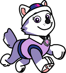 Size: 401x438 | Tagged: safe, artist:mega-poneo, twilight sparkle, dog, husky, g4, character to character, clothes, everest (paw patrol), hat, jacket, paw pads, paw patrol, simple background, solo, transformation, transparent background, twilight barkle