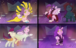 Size: 4143x2645 | Tagged: safe, artist:swasfews, jazz hooves, pipp petals, rocky riff, earth pony, pegasus, pony, g5, clothes, costume, fake blood, female, male, mare, nightmare night costume, stallion