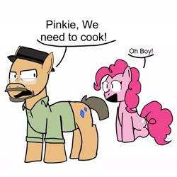 Size: 1773x1773 | Tagged: safe, artist:sketchyboi25, heisenbuck, pinkie pie, earth pony, pony, g4, breaking bad, crossover, duo, female, heisenberg, male, ponified, simple background, walter white, white background