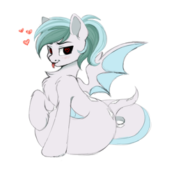 Size: 788x765 | Tagged: safe, artist:vetta, oc, oc only, oc:biru, bat pony, lamia, original species, pony, blushing, chest fluff, heart, heart eyes, simple background, solo, tongue out, white background, wingding eyes