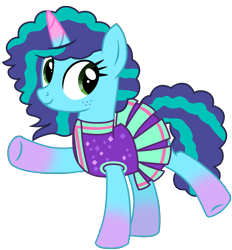 Size: 4271x4610 | Tagged: safe, artist:ejlightning007arts, misty brightdawn, pony, unicorn, 2 4 6 greaaat, g4, g5, my little pony: a new generation, my little pony: make your mark, base used, cheerleader, cheerleader outfit, clothes, clothes swap, coat markings, cute, female, freckles, g5 to g4, generation leap, mare, mistybetes, raised hoof, simple background, smiling, socks (coat markings), solo, transparent background, vector