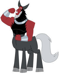 Size: 814x982 | Tagged: safe, artist:nukarulesthehouse1, lord tirek, centaur, taur, frenemies (episode), g4, admiring, antagonist, arms, artwork, flexing, full body, horns, muscles, nose piercing, nose ring, paint tool sai, piercing, simple background, solo, transparent background, vector, vector trace