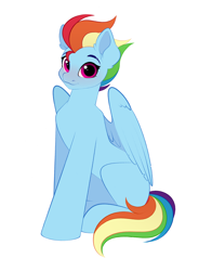 Size: 1886x2559 | Tagged: safe, artist:vetta, rainbow dash, pegasus, pony, g4, blushing, cute, dashabetes, female, looking at you, mare, older, older rainbow dash, simple background, smiling, smiling at you, solo, white background