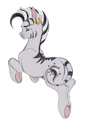 Size: 1014x1477 | Tagged: safe, artist:vetta, zecora, zebra, g4, ear piercing, frog (hoof), leonine tail, piercing, simple background, solo, tail, underhoof, white background