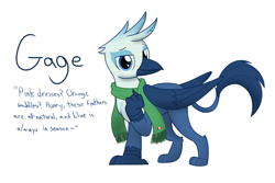 Size: 1500x1000 | Tagged: safe, artist:mightyshockwave, oc, oc only, oc:gage, griffon, clothes, griffon oc, quote, scarf, simple background, solo, white background