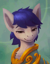 Size: 500x637 | Tagged: safe, artist:rodrigues404, oc, oc only, oc:silver light, earth pony, pony, animated, bust, chest fluff, clothes, gif, male, portrait, solo, stallion
