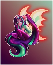 Size: 1378x1678 | Tagged: safe, artist:lemonhead2221, aria blaze, human, equestria girls, g4, my little pony equestria girls: rainbow rocks, female, fin wings, fins, outline, ponied up, solo, white outline, wings