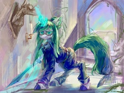 Size: 2224x1668 | Tagged: safe, artist:rugr, oc, oc only, pony, unicorn, clothes, female, looking at you, mare, solo, sword, weapon