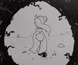 Size: 2048x1711 | Tagged: safe, artist:pony quarantine, oc, oc only, oc:bo, earth pony, pony, butt, creepy, facing away, female, grayscale, mare, monochrome, plot, solo, traditional art