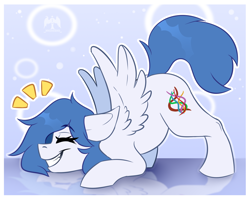 Size: 2000x1600 | Tagged: safe, artist:kwiateko, oc, oc:graceful motion, pegasus, pony, eyes closed, face down ass up, happy, pegasus oc, smiling