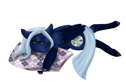 Size: 3671x2449 | Tagged: safe, artist:loopina, oc, oc:edelweiss dust, pegasus, pony, female, heterochromia, high res, mare, pillow, poctober, simple background, sleeping, transparent background