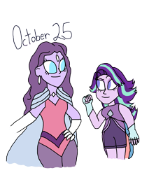 Size: 2500x2800 | Tagged: safe, artist:ktd1993, starlight glimmer, oc, oc:violet sky vavoom, human, equestria girls, g4, 25, duo, glimmer (she-ra), high res, namesake, pun, she-ra and the princesses of power, simple background, transparent background, visual pun