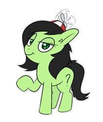 Size: 832x990 | Tagged: safe, artist:happy harvey, oc, oc:filly anon, earth pony, pony, colored pupils, ear fluff, female, filly, foal, hat, lidded eyes, phone drawing, propeller hat, raised hoof, simple background, smug, transparent background