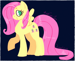 Size: 2557x2094 | Tagged: safe, artist:queertrixie, fluttershy, pony, g4, dark background, female, high res, mare, solo, standing, watermark